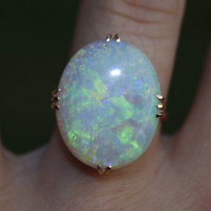 opal ring 18k yellow gold australian crystal 12.20ct 6.6 grams size 7.5